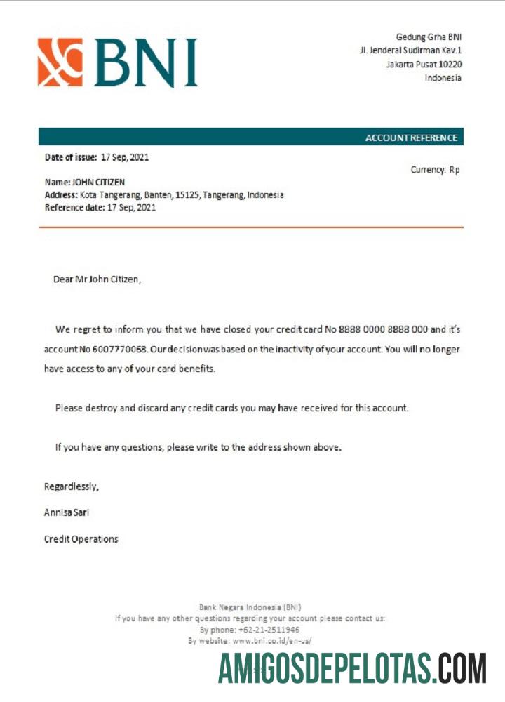 Referência de fechamento do Banco Negara da Indonésia baixar para verificação